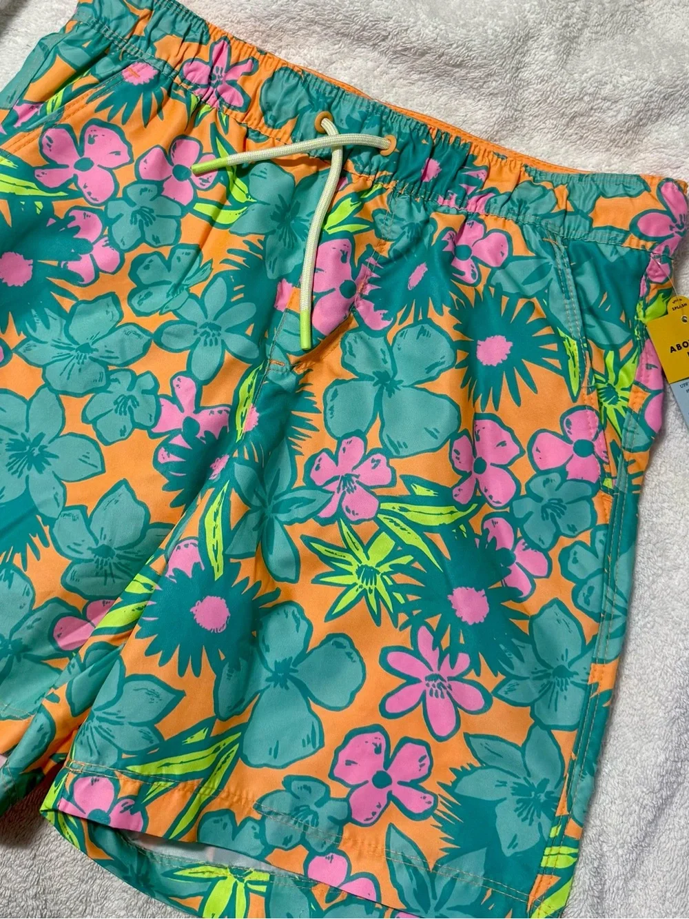 Cat & Jack Teal, Orange & Pink Tropical Floral Boys Swim Shorts L 10/12